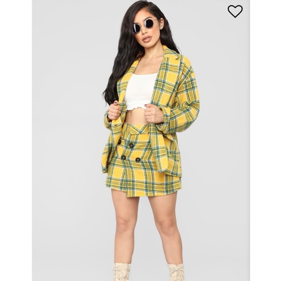 Fashion Nova Jackets & Blazers - Deon Plaid Skirt Set - Yellow/Green